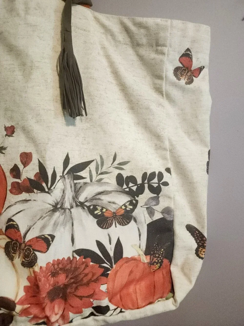 Festive Autumn Print Large Cotton Canvas Tote Bag